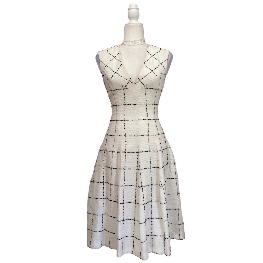Talbot Runhof Windowpane V Neck Sleeveless Dress
